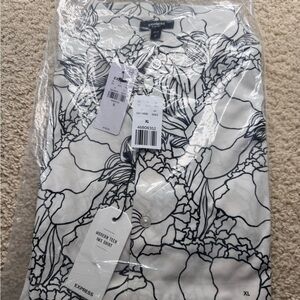 Express Modern Tech 1MX Floral Print Dress Shirt XL – White/Navy – NWT $78